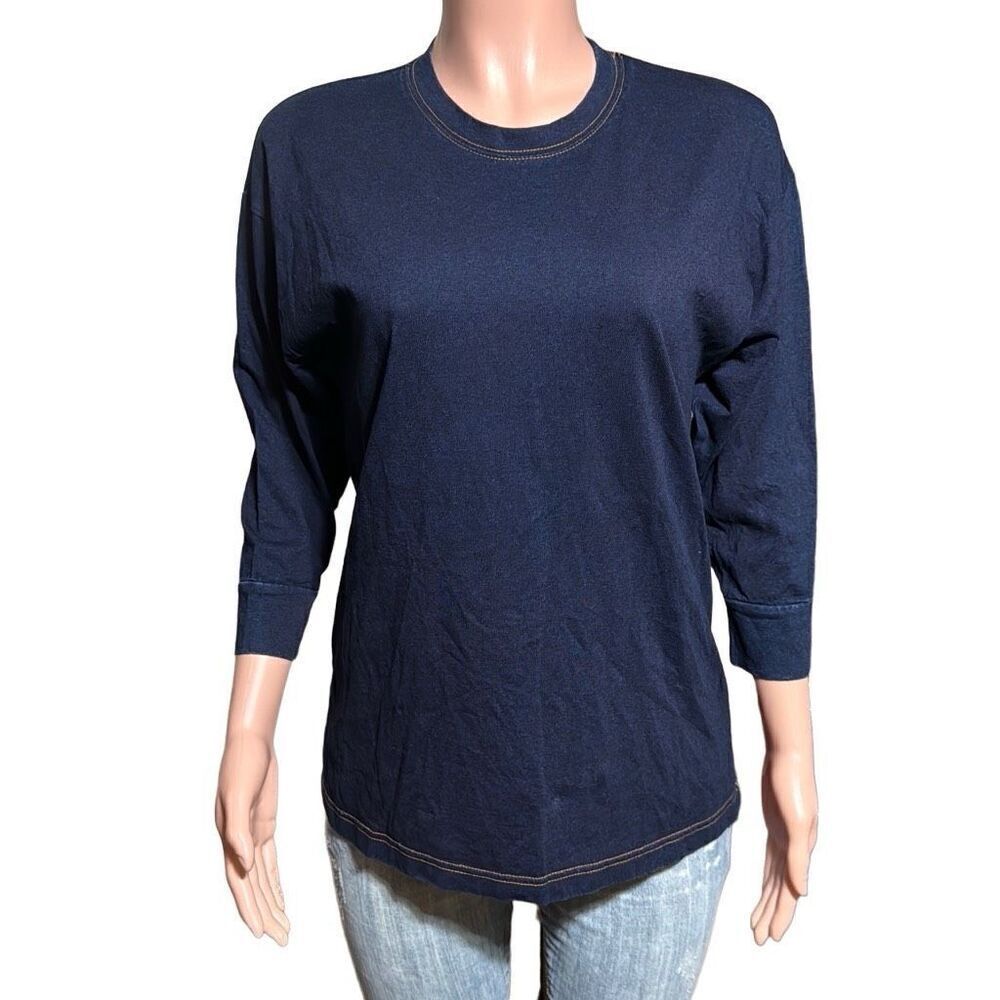 Crew neck 3/4 sleeeve  indigo pullover tee M